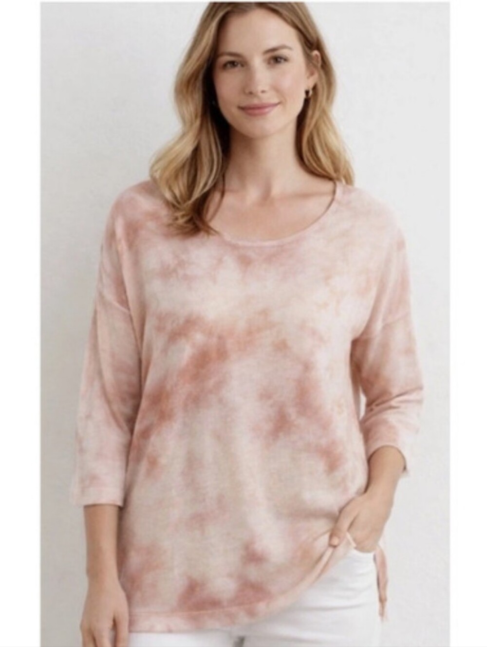 J Jill Linen Tie Dye 3/4 Sleeve Tunic Shirt Costal Hippie Lagenlook Sz M